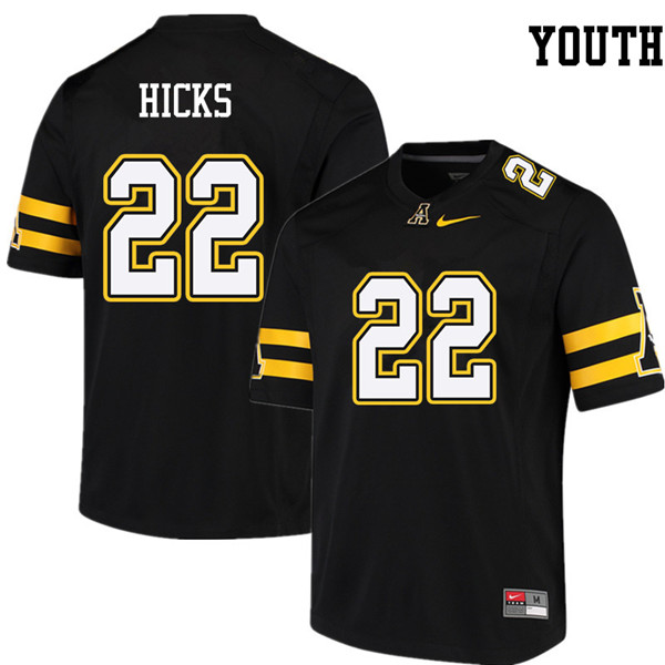 Youth #22 D'Andre Hicks Appalachian State Mountaineers College Football Jerseys Sale-Black - Click Image to Close